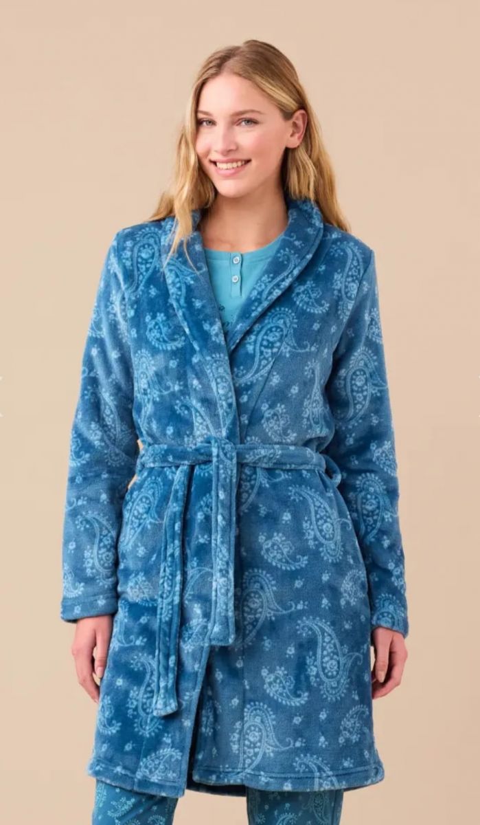 PIGIAMA DONNA IN CALDO COTONE MODELLO SERAFINO CON DUE BOTTONI  PANTALONE STAMPATO SENZA POLSINO FA9266