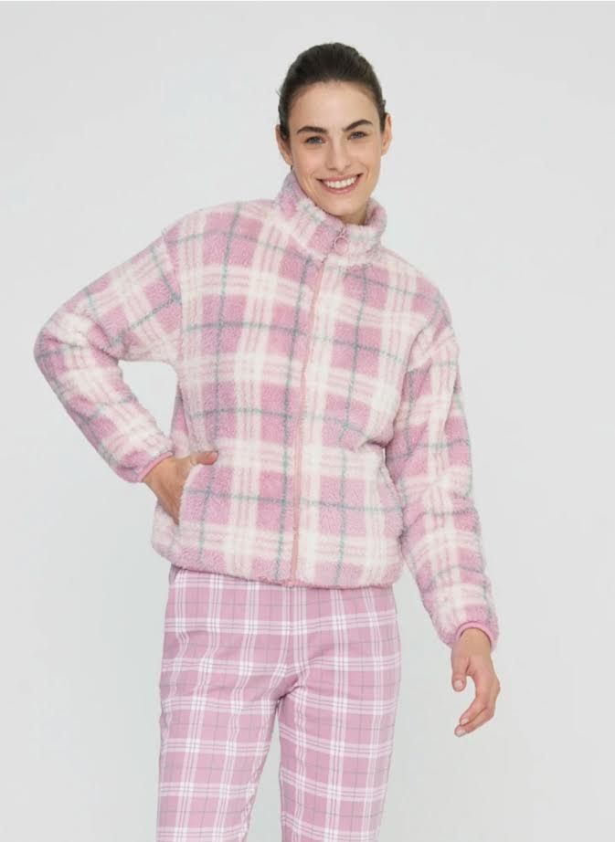 PIGIAMA DONNA IN CALDO COTONE MODELLO SERAFINO CON DUE BOTTONI  PANTALONE STAMPATO SENZA POLSINO FA9266