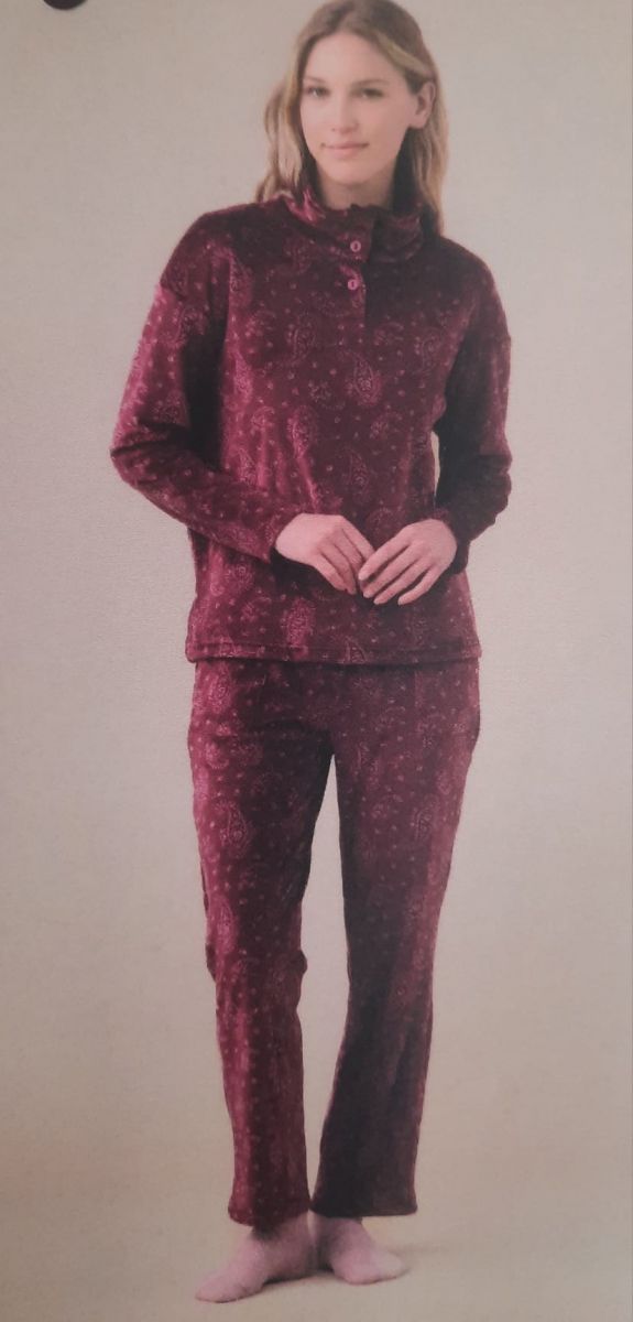 PIGIAMA DONNA IN CALDO COTONE MODELLO SERAFINO CON DUE BOTTONI  PANTALONE STAMPATO SENZA POLSINO FA9266