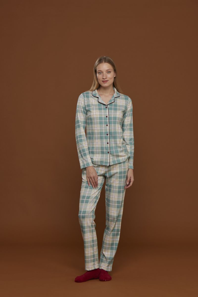 PIGIAMA DONNA MODELLO CAMICIA PANTALONE SENZA POLSINO  IN CALDO COTONE FA8930PS NOI DI NOTTE