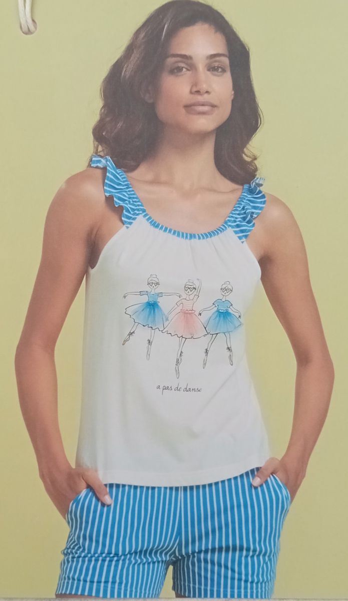 PIGIAMA DONNA COTONE SPALLA LARGA PANT.CORTO FA8208AB