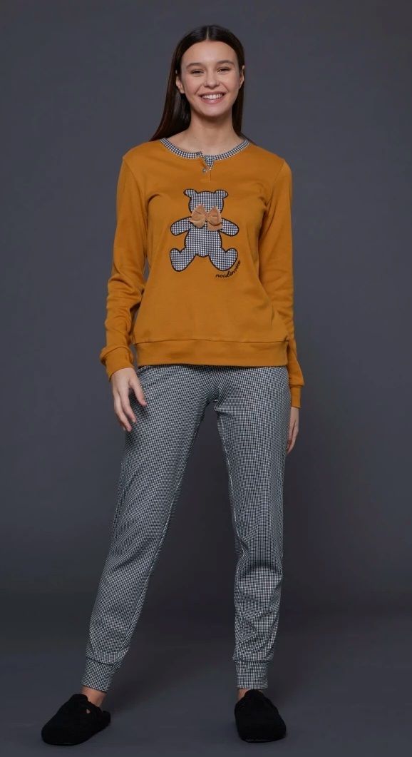 PIGIAMA DONNA MODELLO CAMICIA PANTALONE SENZA POLSINO  IN CALDO COTONE FA8930PS NOI DI NOTTE