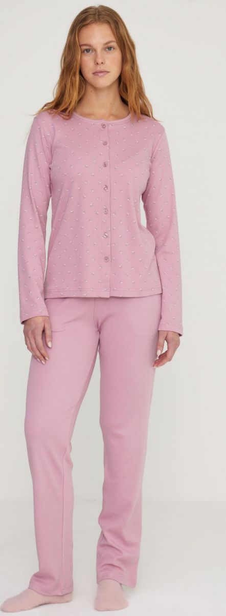 PIGIAMA DONNA MODELLO CAMICIA PANTALONE SENZA POLSINO  IN CALDO COTONE FA8930PS NOI DI NOTTE