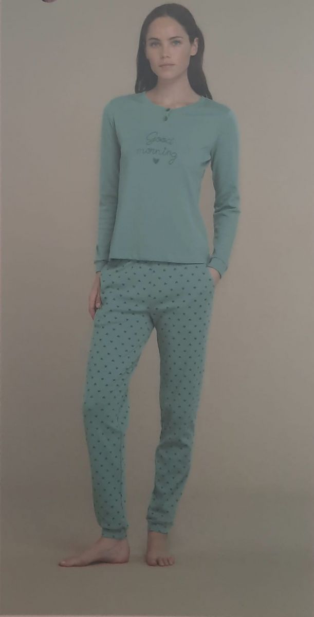 PIGIAMA DONNA IN CALDO COTONE MODELLO SERAFINO CON DUE BOTTONI  PANTALONE CON POLSINO FA9185