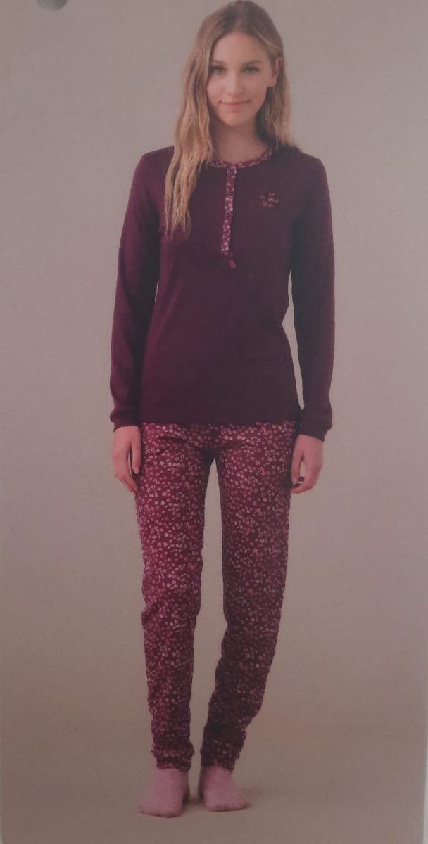PIGIAMA DONNA IN CALDO COTONE MODELLO SERAFINO CON DUE BOTTONI  PANTALONE STAMPATO SENZA POLSINO FA9266