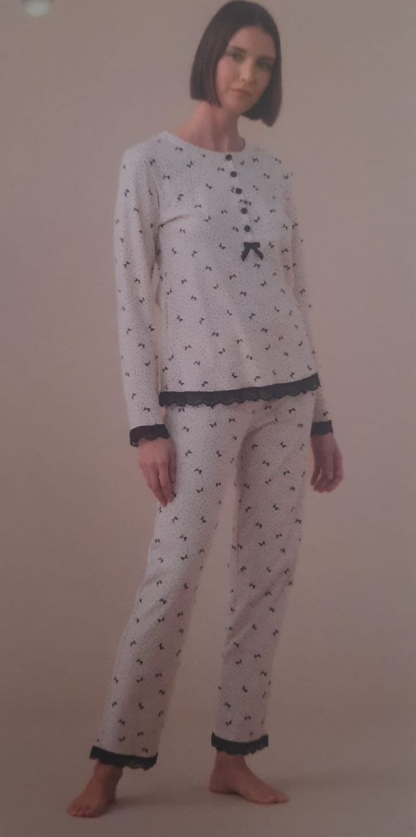 PIGIAMA DONNA IN CALDO COTONE MODELLO SERAFINO CON DUE BOTTONI  PANTALONE STAMPATO SENZA POLSINO FA9266