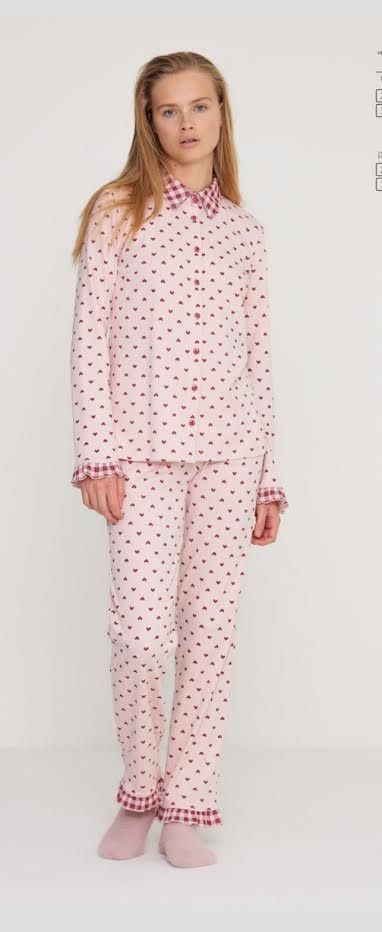 CAMICIA NOTTE DONNA IN CALDO COTONE PICCOLI CUORI CON 5 BOTTONI LA3143PS NOI DI NOTTE