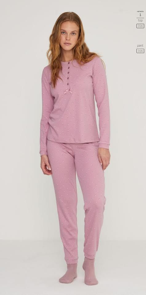 PIGIAMA DONNA CALDO COTONE CON POLSINI NOI DI NOTTE FA7878PS