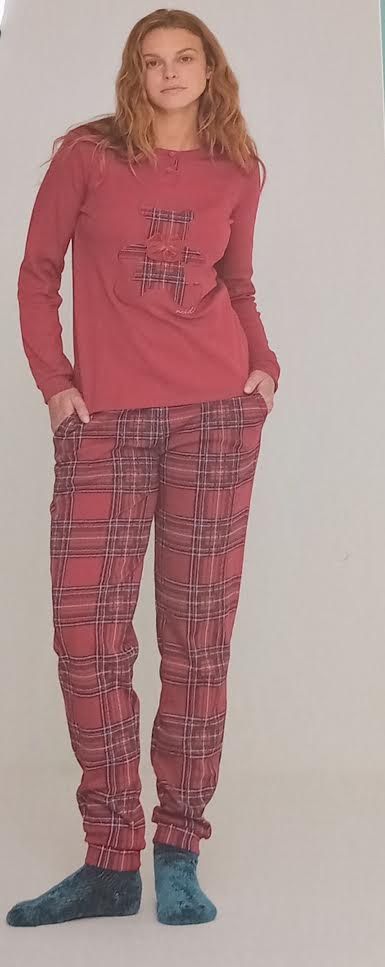 PIGIAMA DONNA MODELLO CAMICIA PANTALONE SENZA POLSINO  IN CALDO COTONE FA8930PS NOI DI NOTTE