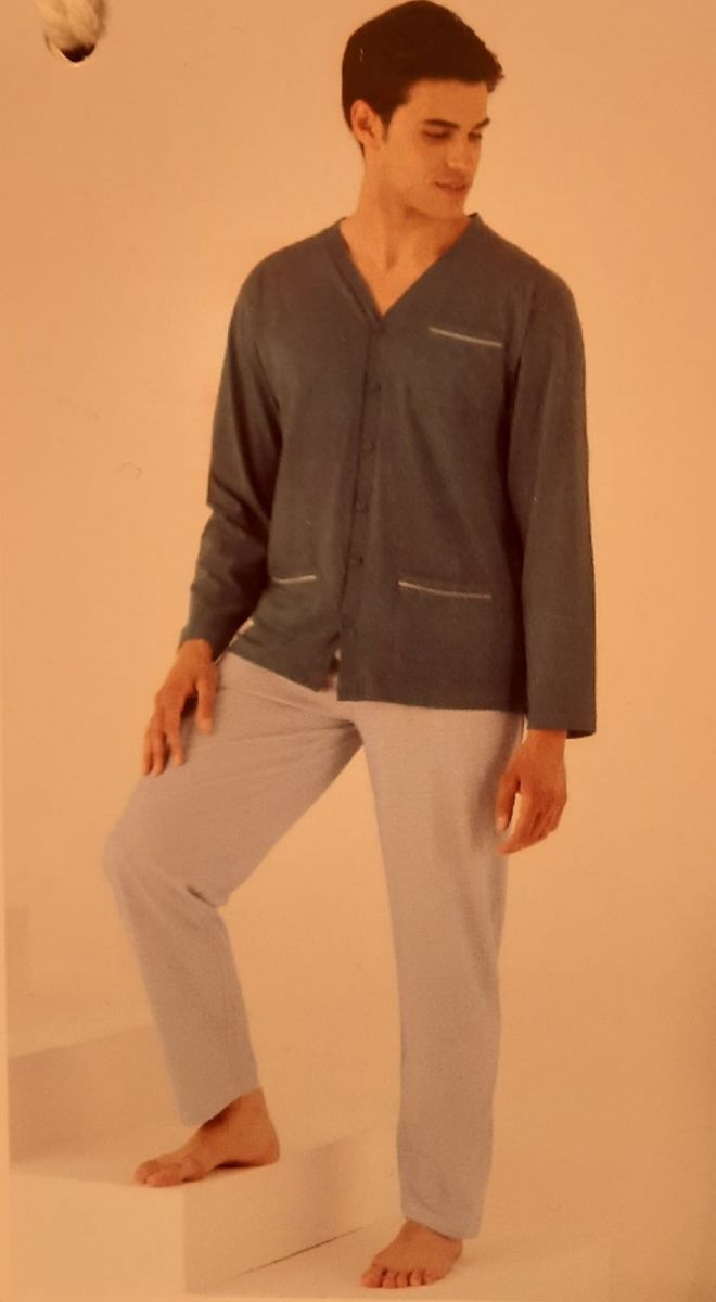 PIGIAMA UOMO CALDO COTONE SERAFINO PANTALONE CON POLSINO SE7505PLU KARELPIU EMOZIONI