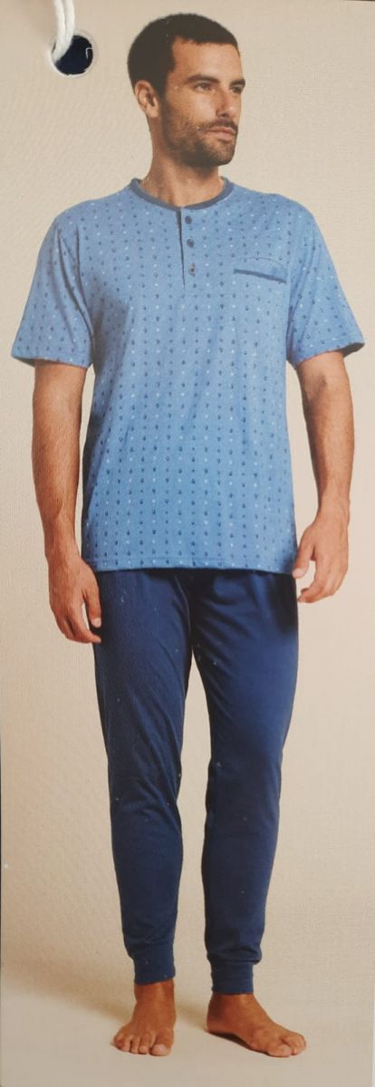 PIGIAMA UOMO CALDO COTONE SERAFINO PANTALONE CON POLSINO SE7505PLU KARELPIU EMOZIONI