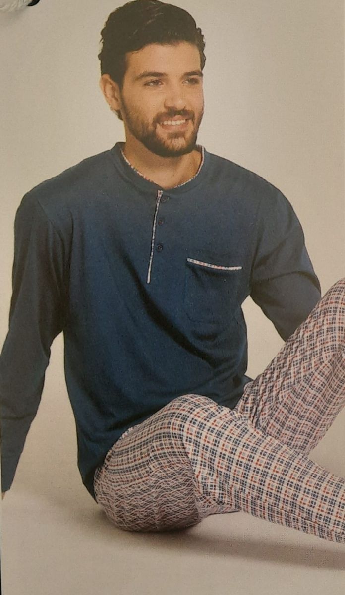 PIGIAMA UOMO CALDO COTONE SERAFINO PANTALONE CON POLSINO SE7505PLU KARELPIU EMOZIONI